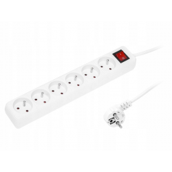 PR-670WSP przedłużacz sieciowy z uziemieniem+wyłącznik 6 gniazd 3m biały 3x1,5mm